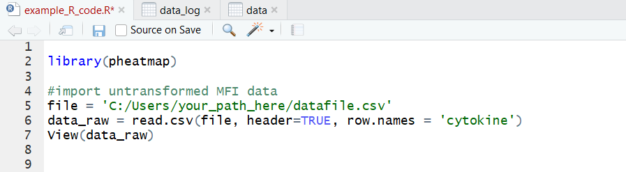 R code for importing biological dataset