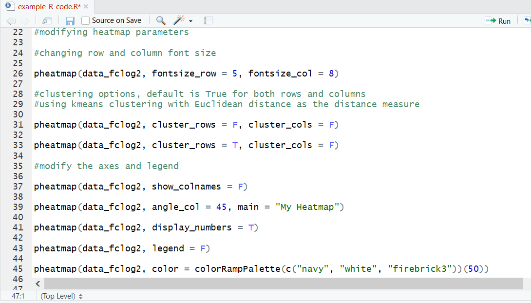 R code showing customization of heatmap features